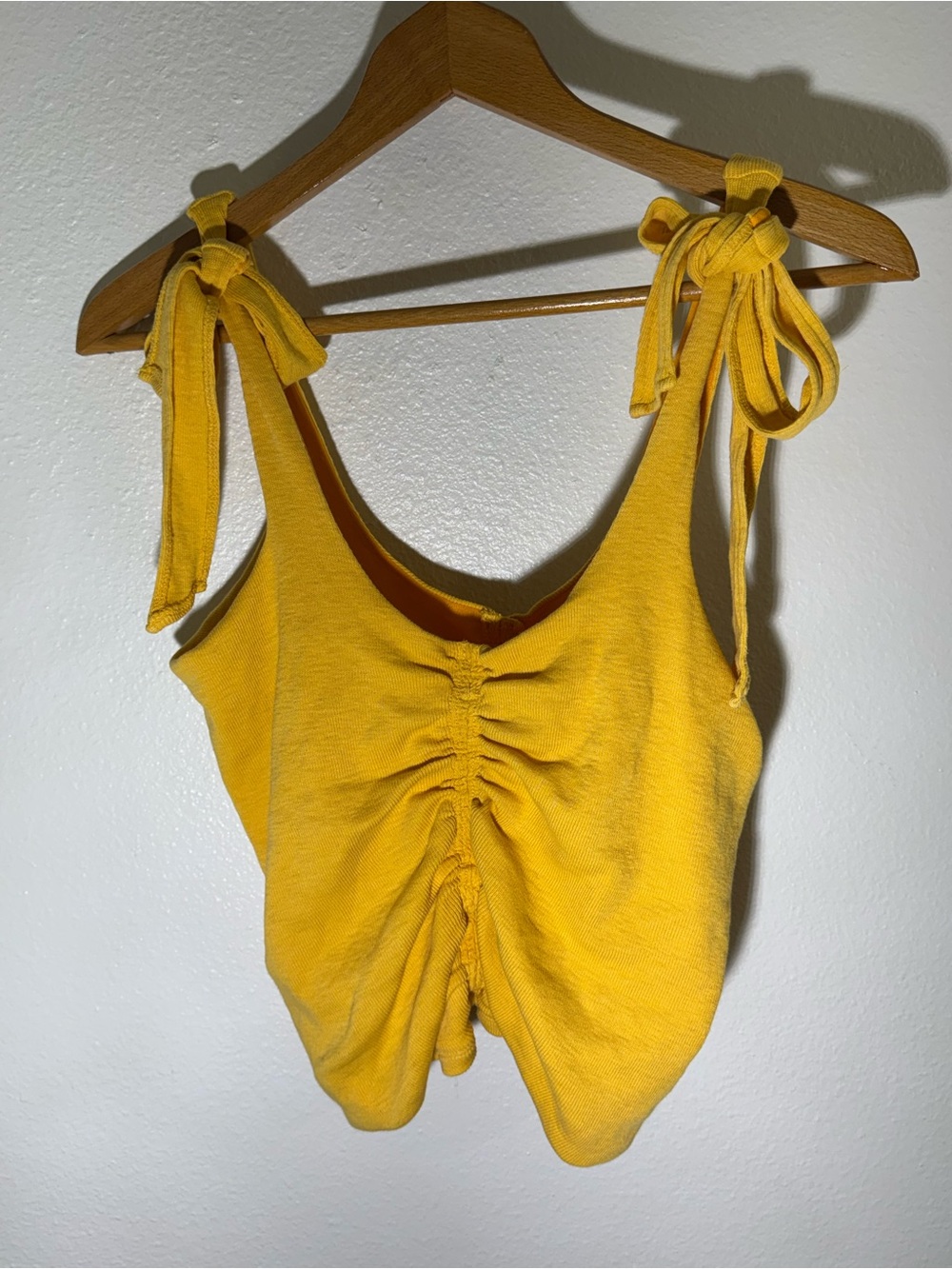 Free People Women’s Tie-Shoulder Ruched Yellow Tank Top